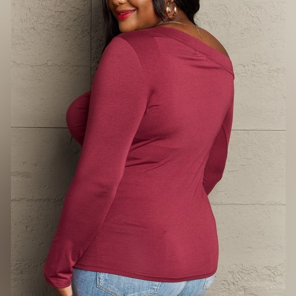 NEW Culture Code Fall For You Plus Size Asymmetrical Neck Long Sleeve Top Red - Picture 5 of 5